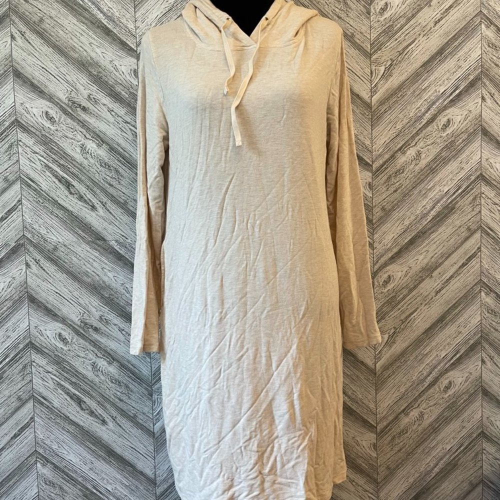 AGNES & DORA Cream Sweatshirt Dress w/ Pockets + Hood, size Large